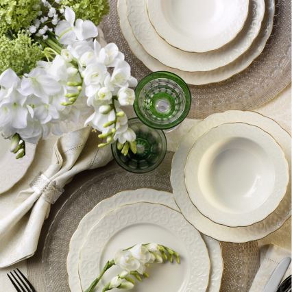 Jídelní sada 24 ks bílá/zlatá/porcelán