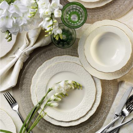 Jídelní sada 24 ks bílá/zlatá/porcelán