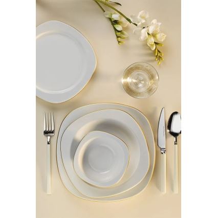 Jídelní sada 24 ks bílá/zlatá/porcelán