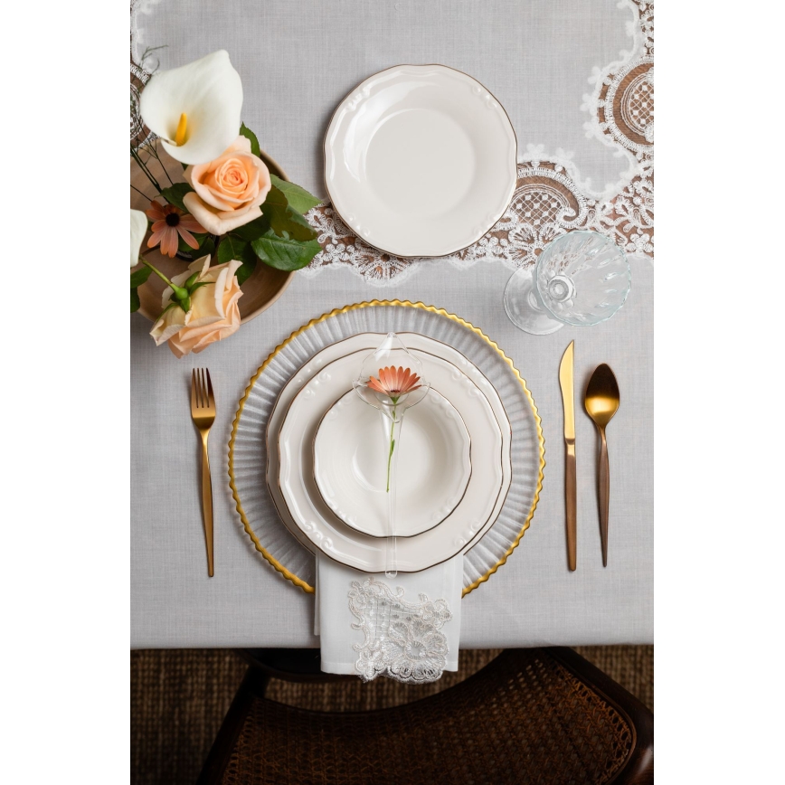 Jídelní sada 24 ks bílá/zlatá/porcelán