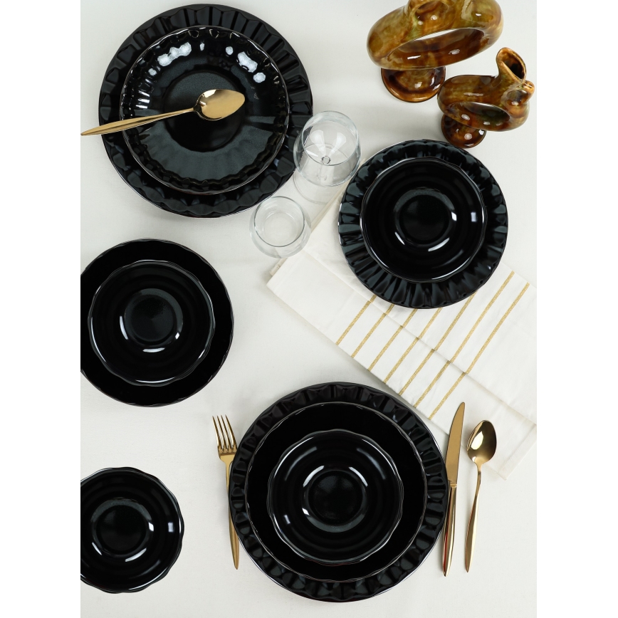 Jídelní sada 24 ks černá/kamenina