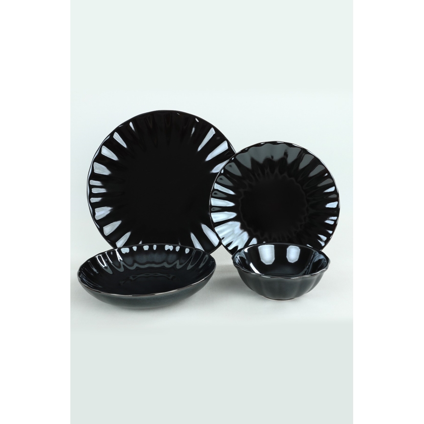 Jídelní sada 24 ks černá/kamenina