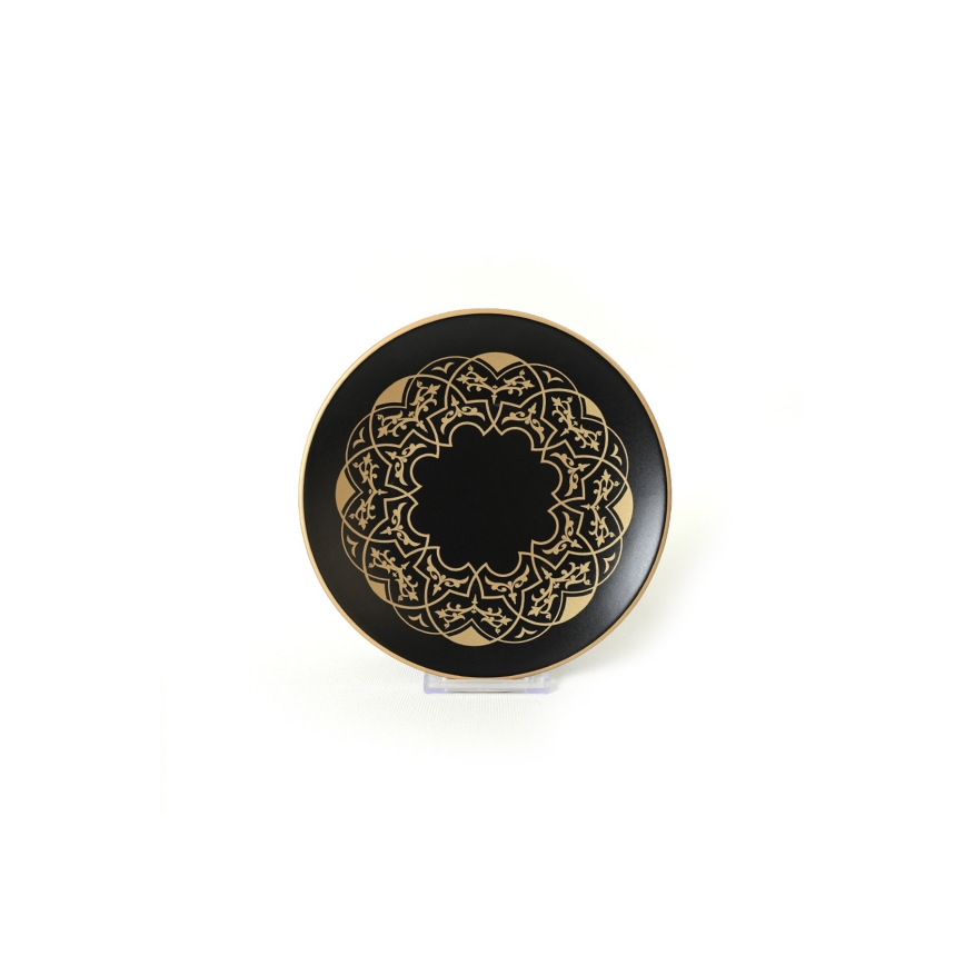 Jídelní sada 24 ks černá/zlatá/keramika