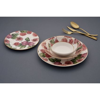 Jídelní sada 24 ks červená/bílá/zelená/keramika