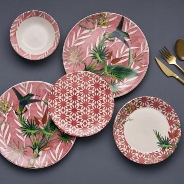 Jídelní sada 24 ks červená/zelená/bílá/keramika