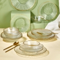Jídelní sada 24 ks čirá/zlatá/sklo