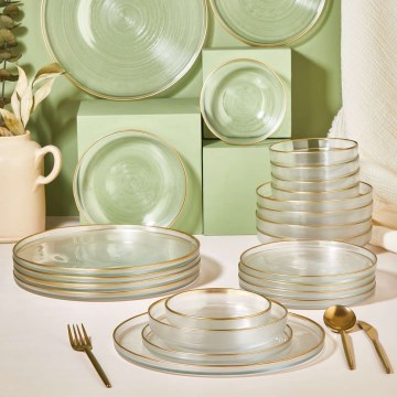 Jídelní sada 24 ks čirá/zlatá/sklo