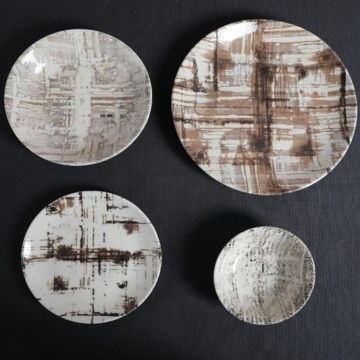 Jídelní sada 24 ks hnědá/bílá/porcelán