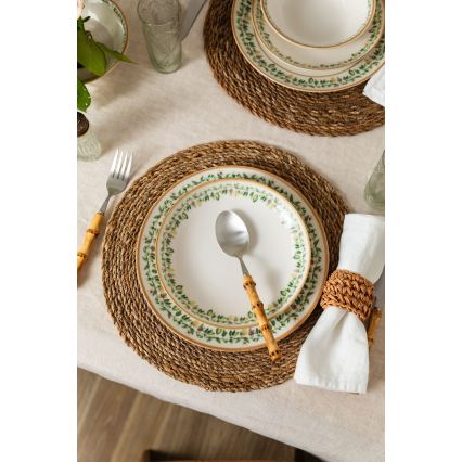 Jídelní sada 24 ks krémová/béžová/zelená/porcelán