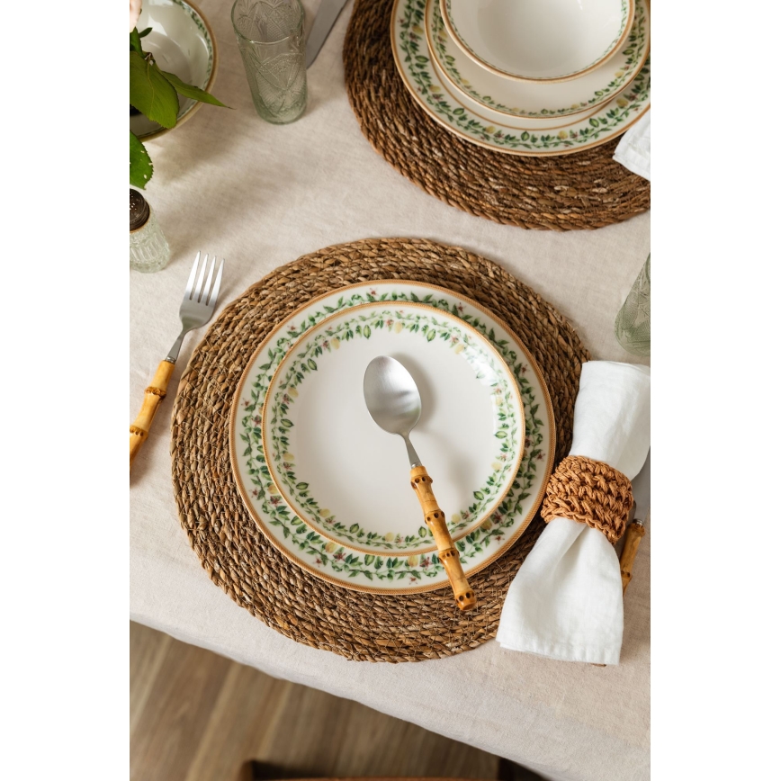 Jídelní sada 24 ks krémová/béžová/zelená/porcelán