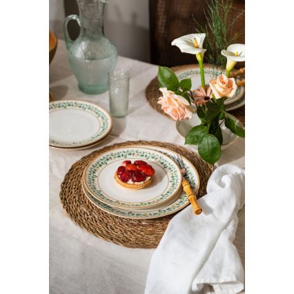 Jídelní sada 24 ks krémová/béžová/zelená/porcelán