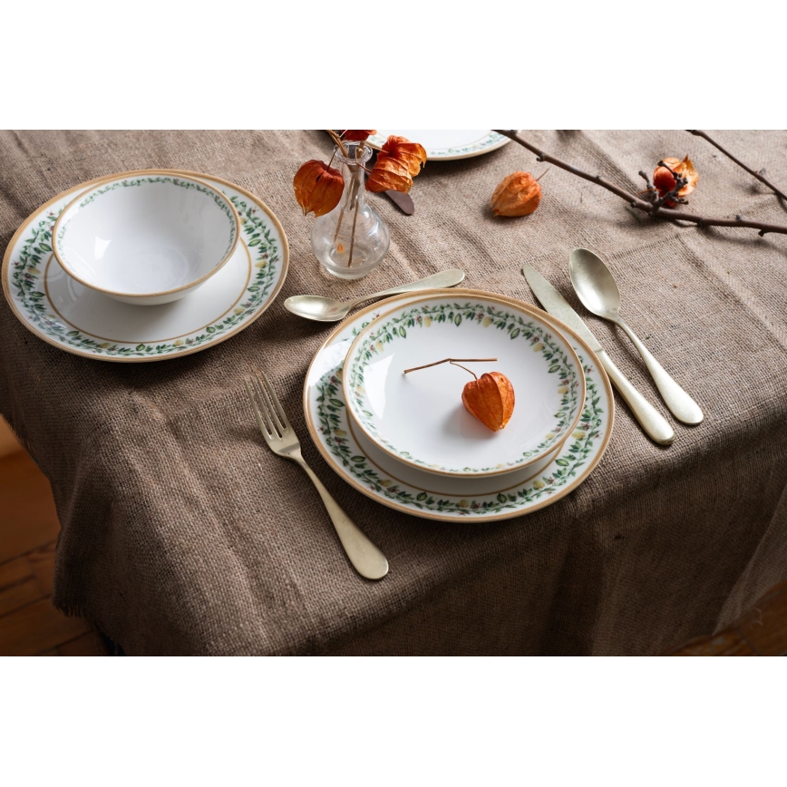 Jídelní sada 24 ks krémová/béžová/zelená/porcelán