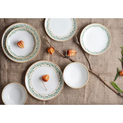 Jídelní sada 24 ks krémová/béžová/zelená/porcelán