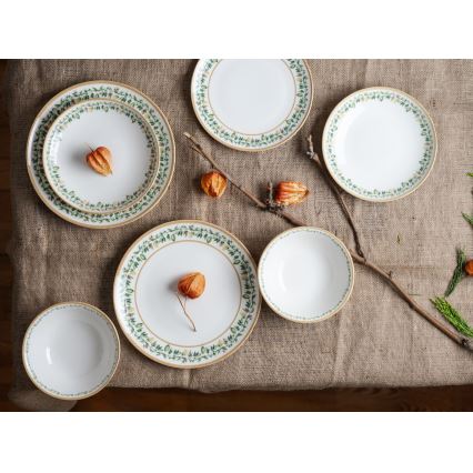 Jídelní sada 24 ks krémová/béžová/zelená/porcelán