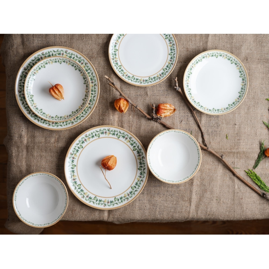 Jídelní sada 24 ks krémová/béžová/zelená/porcelán