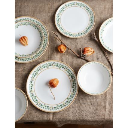 Jídelní sada 24 ks krémová/béžová/zelená/porcelán