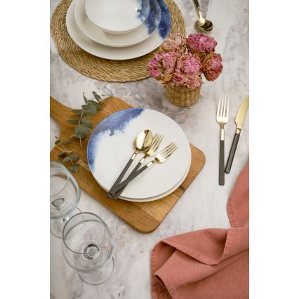 Jídelní sada 24 ks krémová/modrá/porcelán