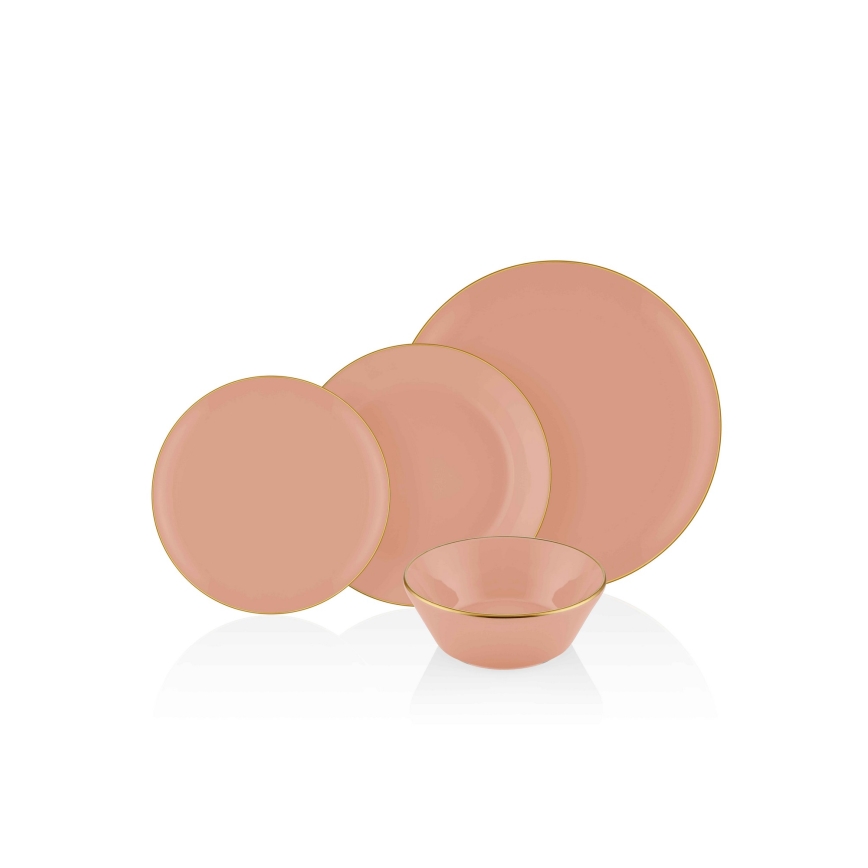 Jídelní sada 24 ks lososová/zlatá/keramika