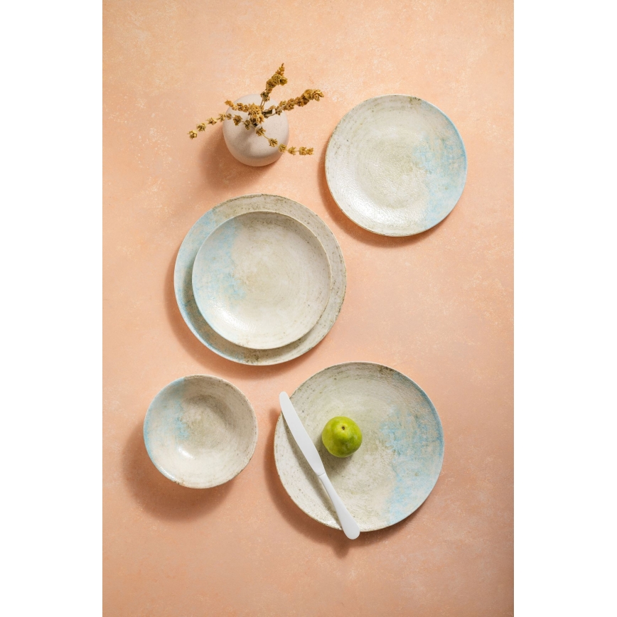 Jídelní sada 24 ks modrá/béžová/porcelán