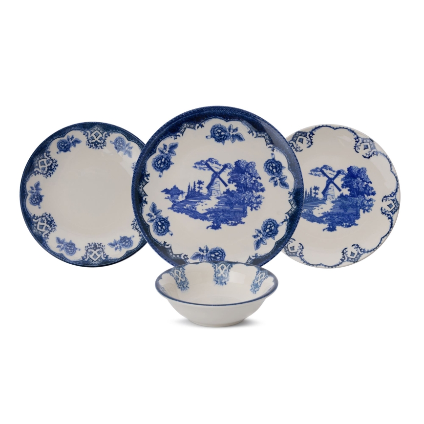 Jídelní sada 24 ks modrá/bílá/porcelán