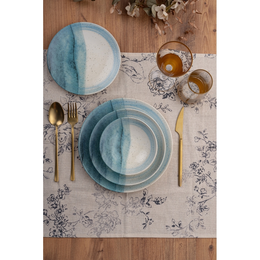 Jídelní sada 24 ks modrá/krémová/porcelán