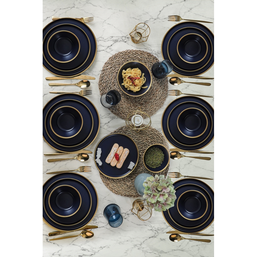 Jídelní sada 24 ks modrá/zlatá/keramika