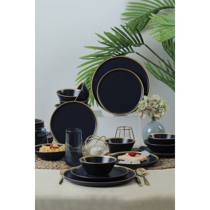 Jídelní sada 24 ks modrá/zlatá/keramika