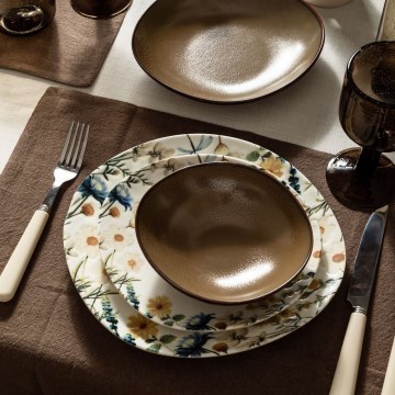 Jídelní sada 24 ks pestrobarevná/hnědá/porcelán