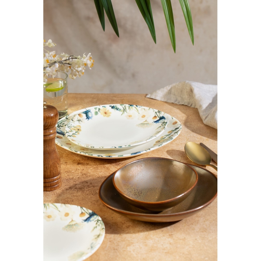 Jídelní sada 24 ks pestrobarevná/hnědá/porcelán