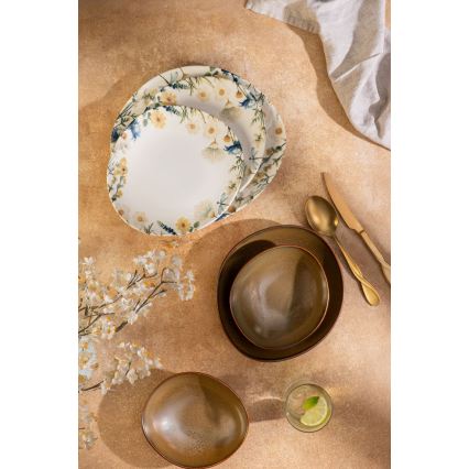 Jídelní sada 24 ks pestrobarevná/hnědá/porcelán