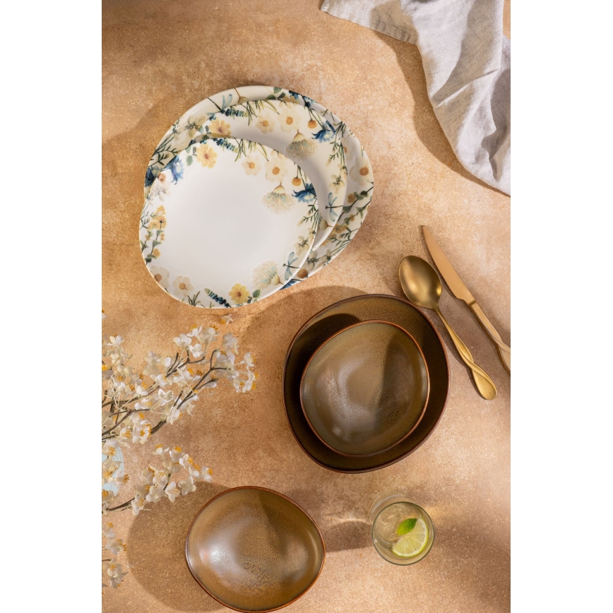 Jídelní sada 24 ks pestrobarevná/hnědá/porcelán