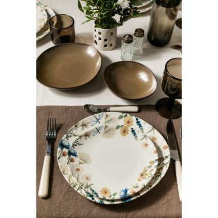 Jídelní sada 24 ks pestrobarevná/hnědá/porcelán