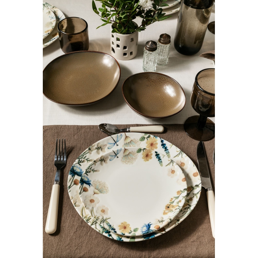 Jídelní sada 24 ks pestrobarevná/hnědá/porcelán