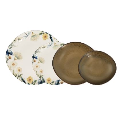 Jídelní sada 24 ks pestrobarevná/hnědá/porcelán