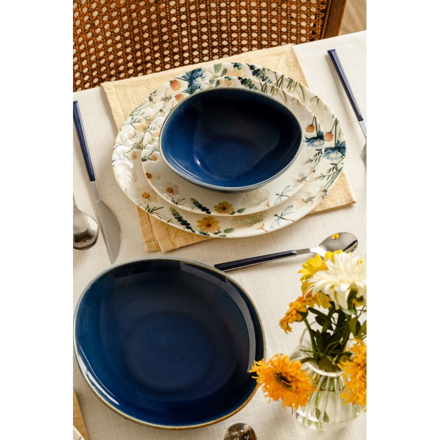Jídelní sada 24 ks pestrobarevná/modrá/porcelán