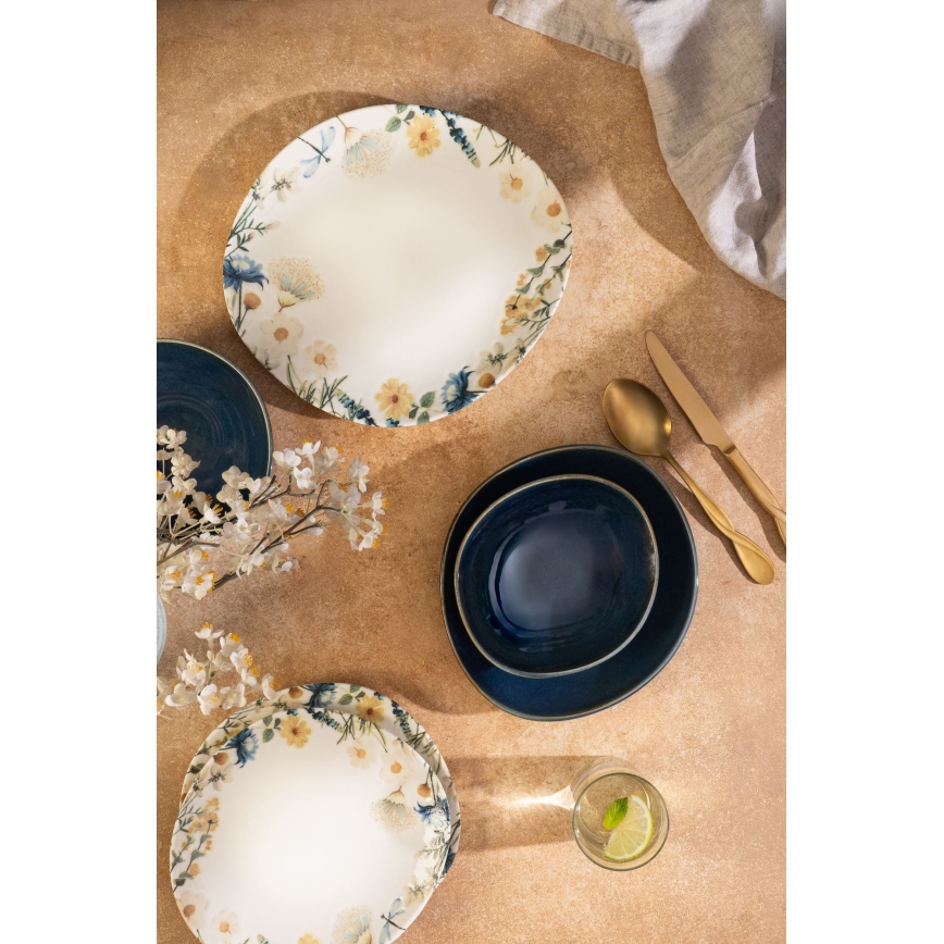 Jídelní sada 24 ks pestrobarevná/modrá/porcelán