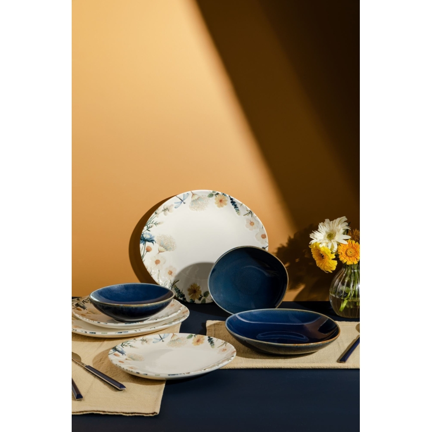 Jídelní sada 24 ks pestrobarevná/modrá/porcelán