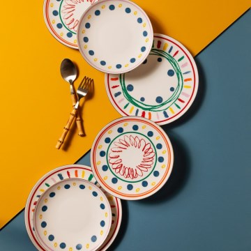 Jídelní sada 24 ks pestrobarevná/porcelán