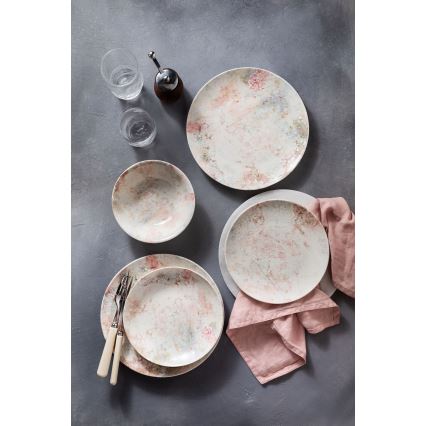 Jídelní sada 24 ks růžová/béžová/porcelán