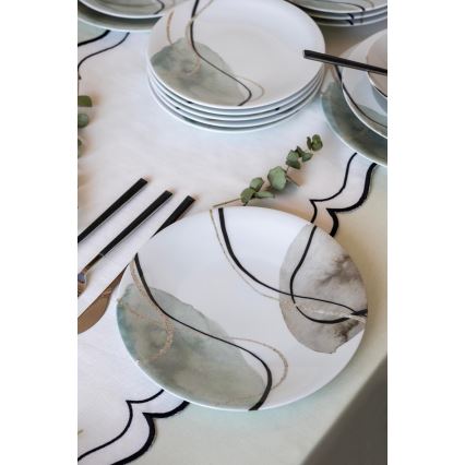 Jídelní sada 24 ks šedá/zelená/porcelán