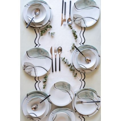 Jídelní sada 24 ks šedá/zelená/porcelán