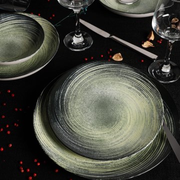Jídelní sada 24 ks zelená/černá/porcelán
