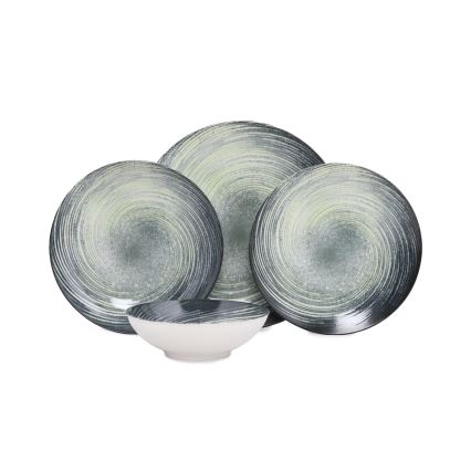 Jídelní sada 24 ks zelená/černá/porcelán