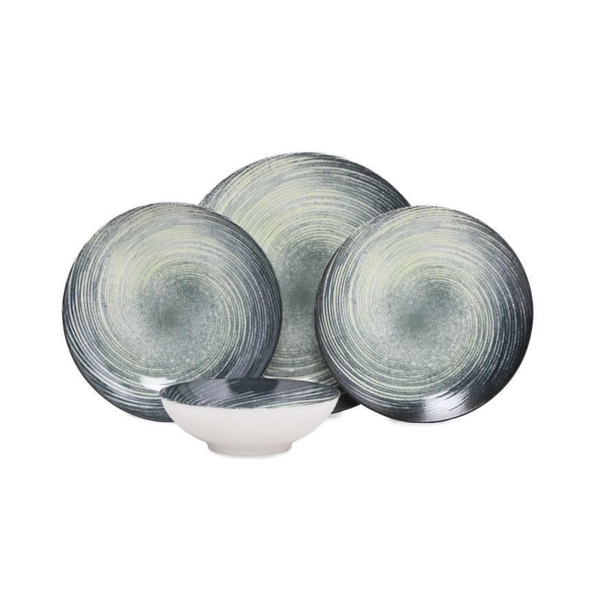 Jídelní sada 24 ks zelená/černá/porcelán