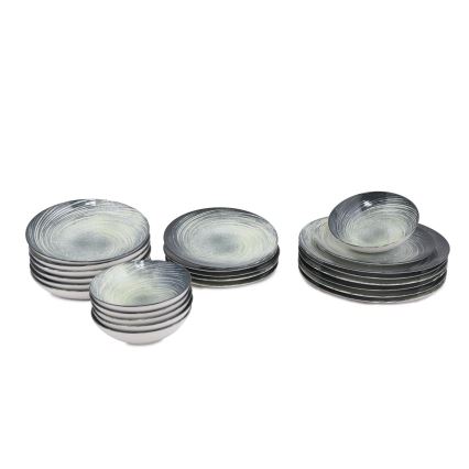 Jídelní sada 24 ks zelená/černá/porcelán