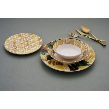 Jídelní sada 24 ks žlutá/zelená/bílá/keramika
