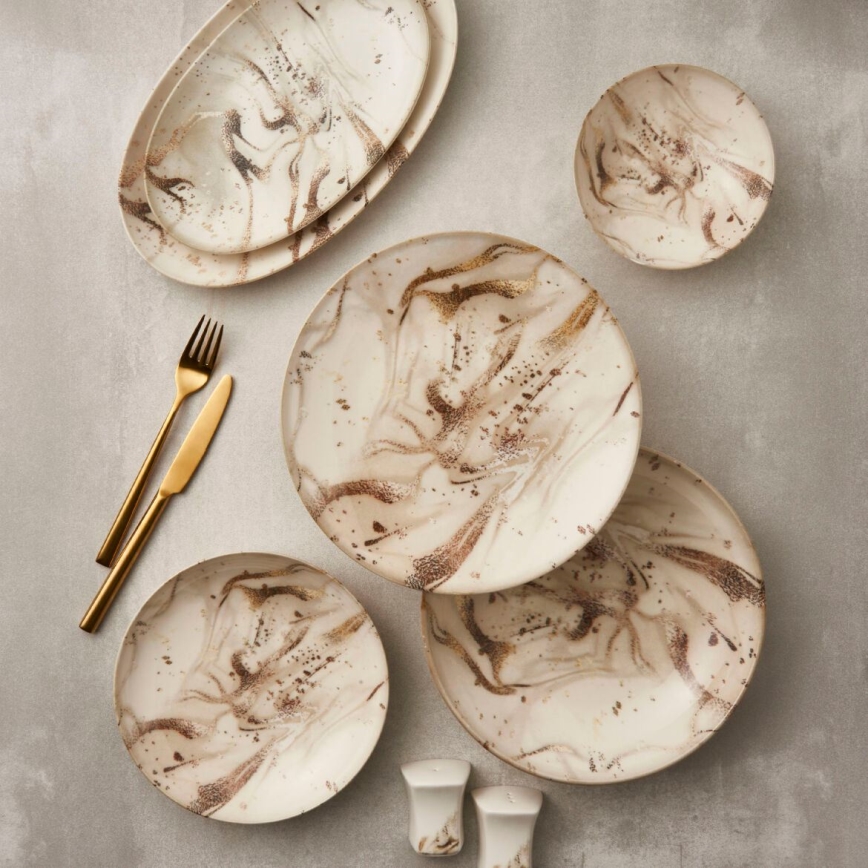 Jídelní sada 26 ks béžová/hnědá/porcelán