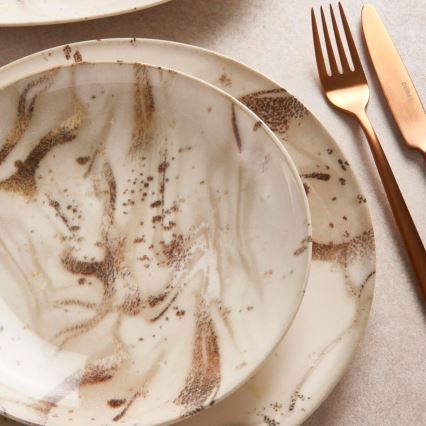 Jídelní sada 26 ks béžová/hnědá/porcelán