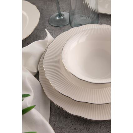 Jídelní sada 26 ks bílá/stříbrná/kostní porcelán