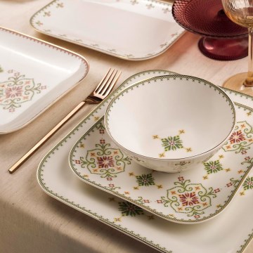 Jídelní sada 26 ks bílá/zelená/porcelán